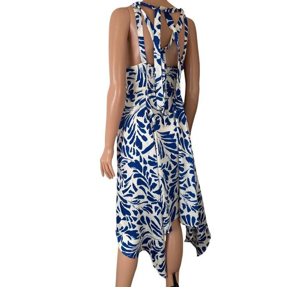 ALEXIS Blue Botanical Tie Strap Asymmetrical Hem Dress SIZE SM lightweight - Picture 4 of 9